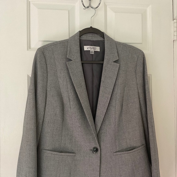 Kasper Crepe Stretch One Button Blazer - Grey - Picture 1 of 14